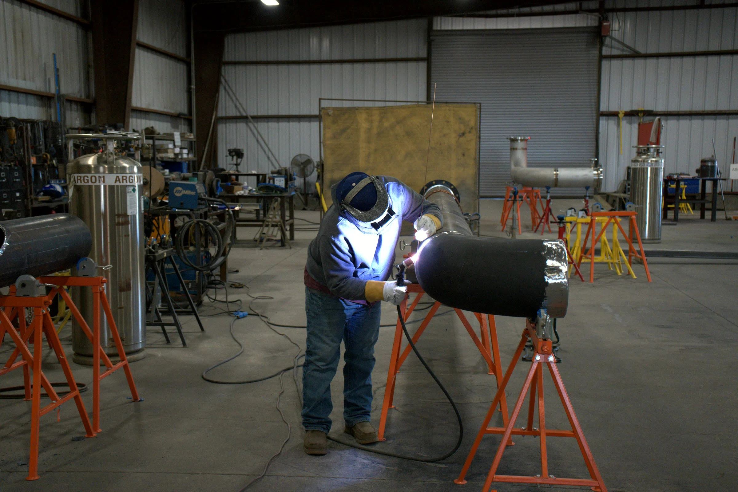 Hawk Fabrication shop floor, a fit-up in progress