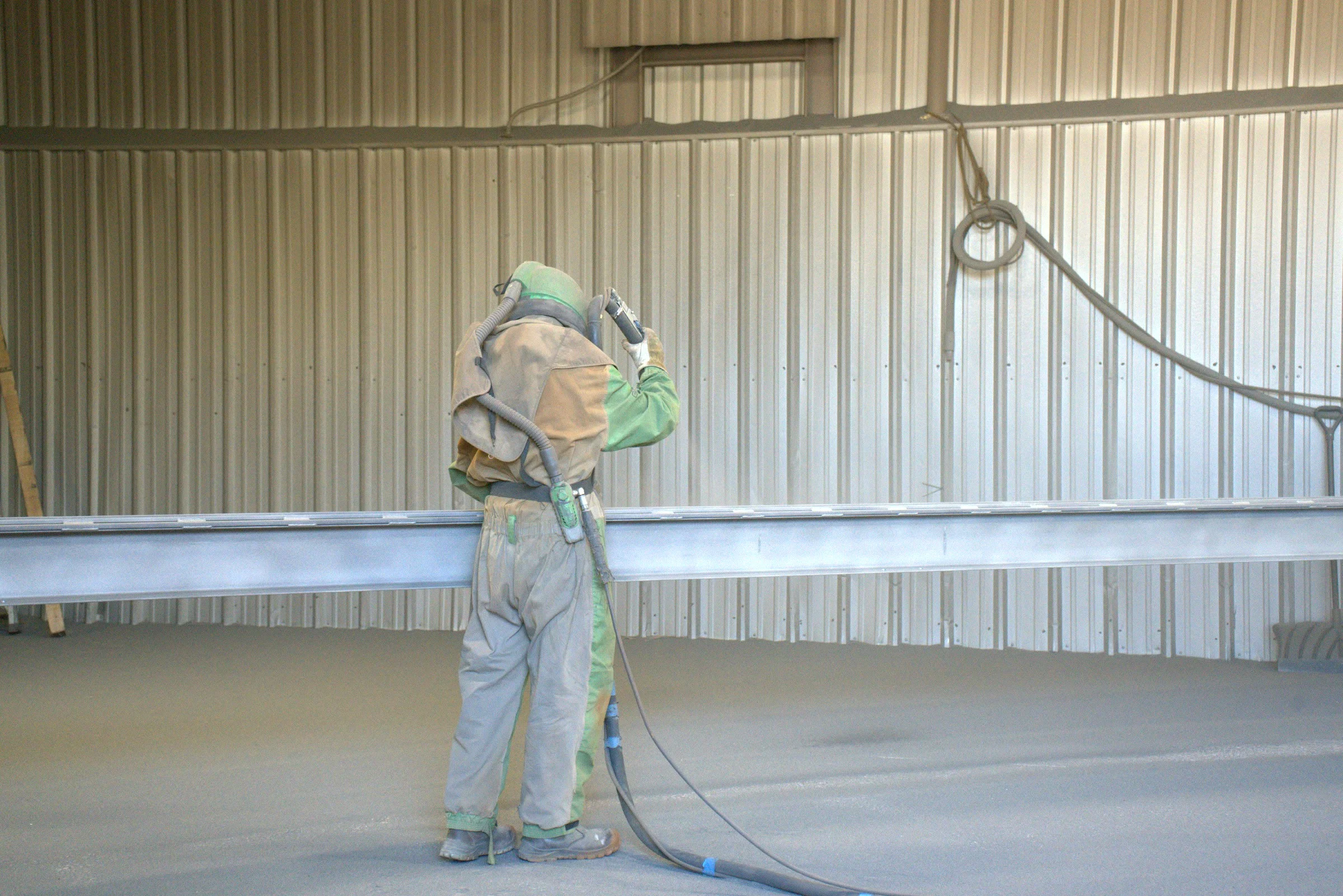 Hawk Fabrication shop floor, sandblasting and painting